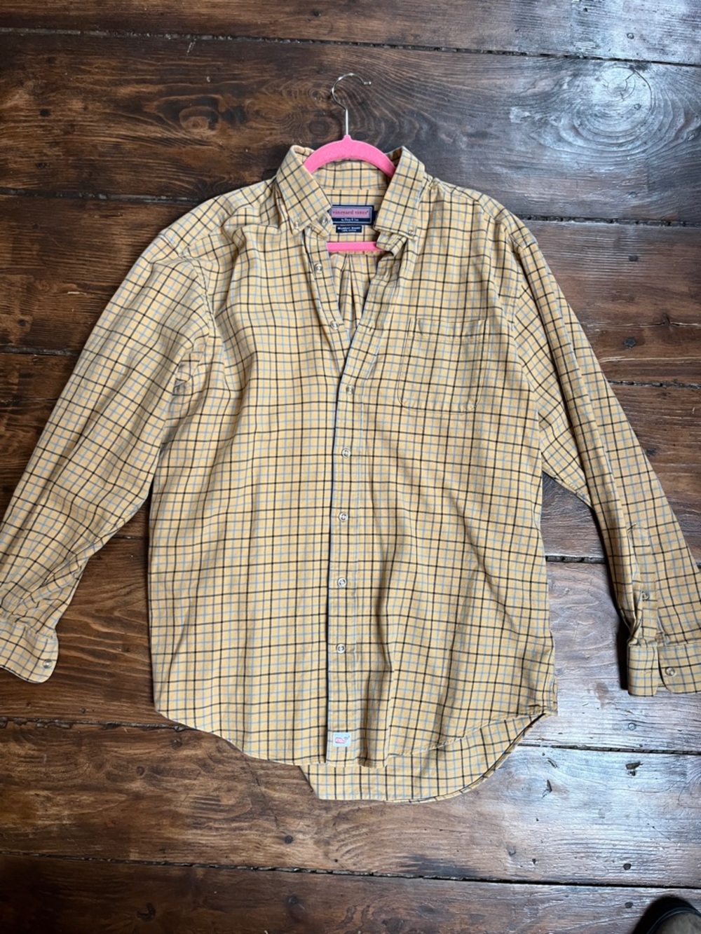 Vineyard Vines Men's Yellow Plaid Button-Down Shirt with Navy Windowpane